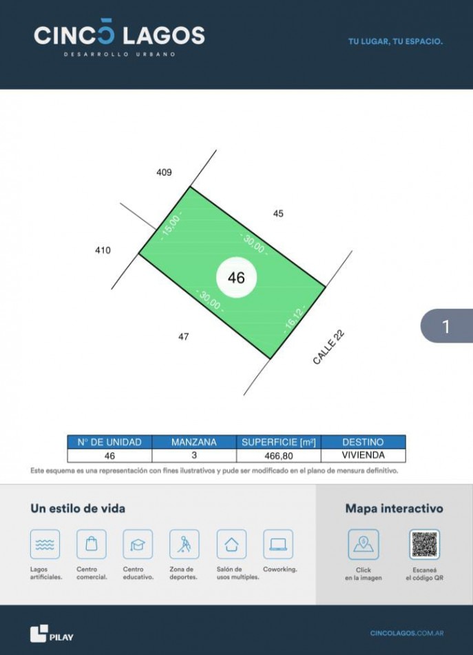 VENTA/ TERRENO CINCO LAGOS IBARLUCEA(PERMUTA POR LOTE EN FUNES O ROLDAN)