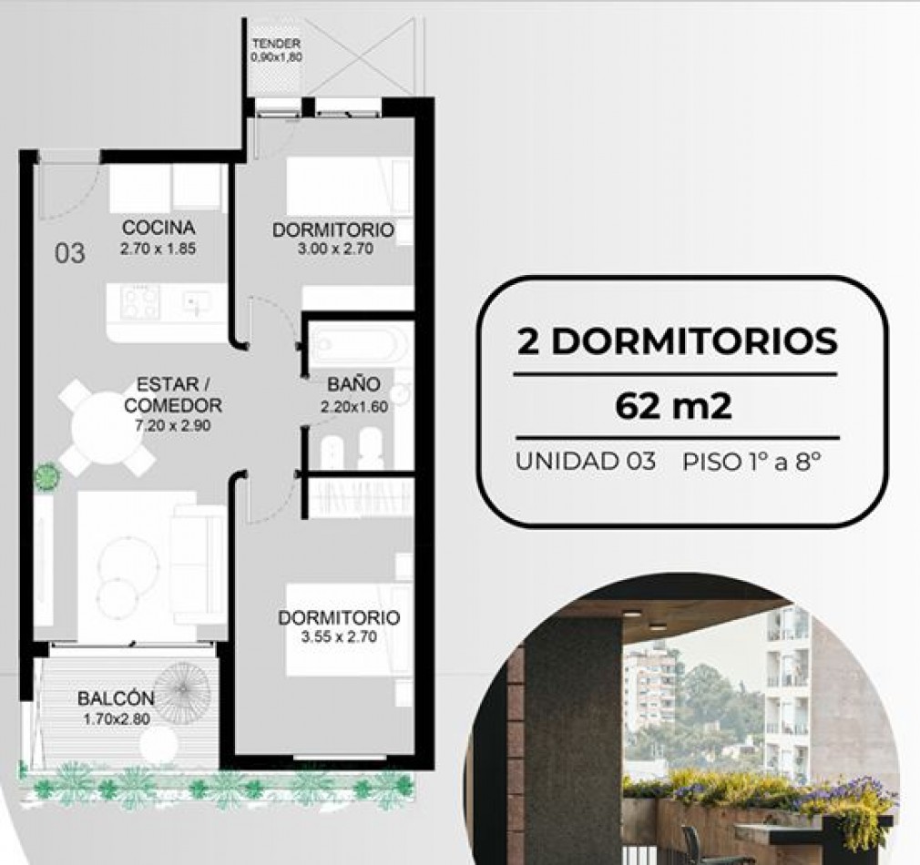 BARRIO MARTIN VENTA DEPARTAMENTO DOS DORMITORIOS CONTRAFRENTE 3 DE FEBRERO Y JUAN MANUEL DE ROSAS MARZO 2031