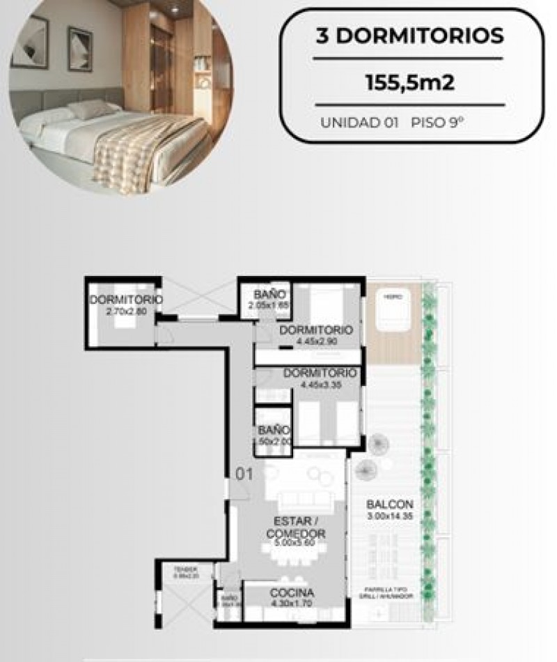 BARRIO MARTIN VENTA DEPARTAMENTO TRES DORMITORIOS FRENTE MARZO 2026 CANJE POR CEREAL